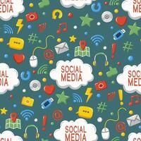 social media symbols and devices seamless pattern background vector