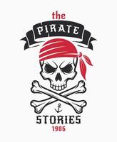 Bold pirate-themed emblem featuring a skull with a red bandana and crossed bones vector