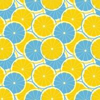 Bright summer pattern with citrus slices, fresh juice, summer vibe. Blue and orange colors. Juicy pattern. vector