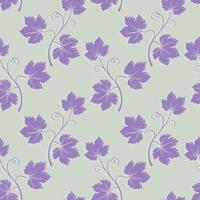 Grapevine with lilac leaves pattern, vine silhouette on light pastel background. vector