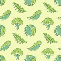 Healthy green vibe, vegetables for vegetarian nutrition, seamless pattern with cabbage arugula broccoli salad. On beige background. vector