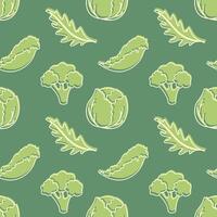 Healthy green vibe, vegetables for vegetarian nutrition, seamless pattern with cabbage arugula broccoli salad. vector