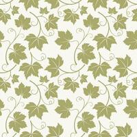 Pattern with Grapevine with leaves, soft green vine silhouette on light beige background. vector