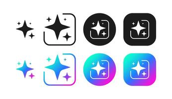 Artificial intelligence application logo, ai stars colorful and flat black icon set vector