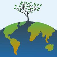 Tree on planet Earth Ecological concept. Symbolism of caring for the environment, ecology. vector