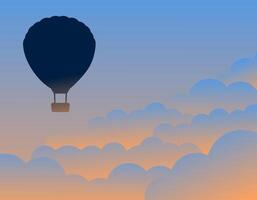 Hot air balloon in the sky of the setting sun. Sunset. Abstract clouds in the gradient. vector