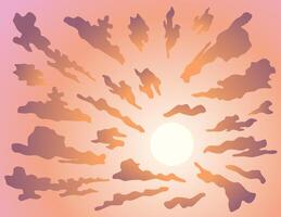 Clouds on the background of the setting sun. Bright sunset illustration. vector