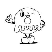 Winking donut cartoon giving thumbs up and smiling. vector