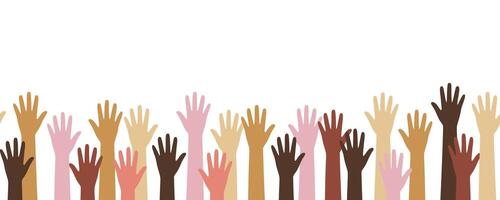 Colorful diverse of hands rise up illustration vector