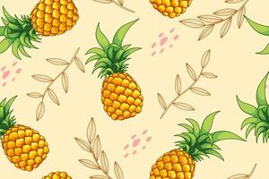 Pineapple with leaves line art summer seamless pattern for background fabric wallpaper vector