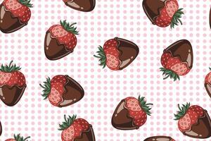 Strawberries dipped chocolate with pink dot seamless pattern for background fabric wallpaper vector