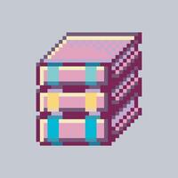 stack of books in pixel at style with isolated background vector
