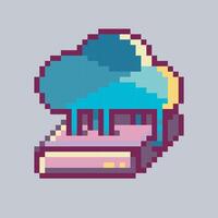 cloud storage sign in pixel art style with isolated background vector