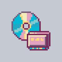 compact disc and game console sign in pixel art style vector
