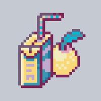 Juice and fruit sign in pixel art style with isolated background vector