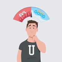 a man will choose good or evil parameter illustration in isolated background vector