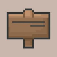 simple wooden board sign in pixel art style with isolated background vector