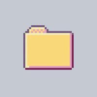 yellow file folder sign in pixel art style with isolated background vector