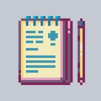 notepad and pencil sign in pixel art style with isolated background vector