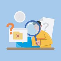 a man finding folder file with magnifier illustration in isolated background vector