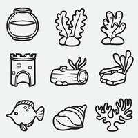 set of aquarium decoration good for icon, symbol, element design, coloring book, coloring page, etc vector