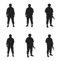 Silhouettes of soldiers displayed on a white backdrop vector