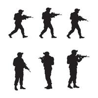 Silhouette group of military figures on a white background vector