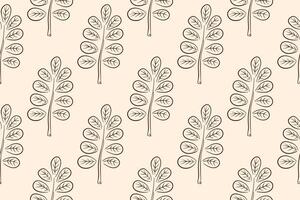 Simple seamless autumn pattern with acacia leaf in line art style. Design for textile, fabric, wallpaper, print, gift wrapping, postcard on light background. vector