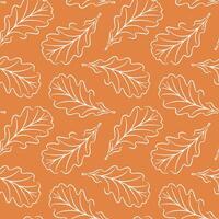 Oak leaf seamless forest pattern in line art style on a red background. Design for wallpaper, textile, package. vector