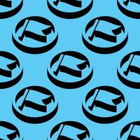 Seamless isometric pattern with waving flag icons in 3D circular shapes, using black on cyan with strong negative space and shadows. Ideal for themes of identity, movement, or politics. vector