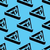 Isometric pattern with pedestrian crossing icons inside triangular 3D shapes on a blue background. Modern traffic symbol style using bold contrast and negative space. vector