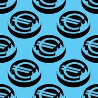 Isometric pattern with bold euro currency symbols in circular 3D shapes on a light blue background. Strong shadows and negative space create depth and modern contrast. vector