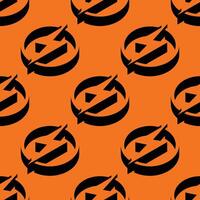 Isometric seamless pattern of lightning bolt signs with dynamic shadows and circular shapes on a vivid orange background. Energetic, modern design with bold negative space contrast. vector
