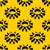 Isometric seamless pattern featuring stylized sun symbols with strong contrast and vibrant yellow background. Bold design with dynamic negative space for summer, energy, or nature themes. vector