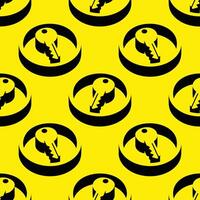 Isometric seamless pattern featuring a key symbol inside circles, designed with bold shadows and vibrant yellow background. A modern negative space concept perfect for security themes. vector