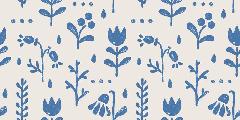 Vintage floral seamless pattern in scandinavian style. Retro seamless pattern with grunge flowers and berries.