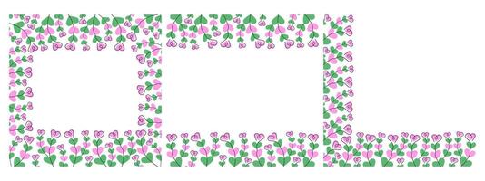 Square Top Bottom and Corner Hand Drawn Heart shape twigs Floral Frames Set Copy space Template idea. isolated illustration Greeting cards, banner, leaflet or invites, seasonal price tag, label vector