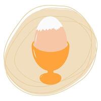 Hand drawn Partially peeled boiled egg in egg bowl on abstract Backdrop of spot and freehand lines. Isolated Illustration Healthy eating or Breakfast menu cards, price rag, labels, leaflets vector