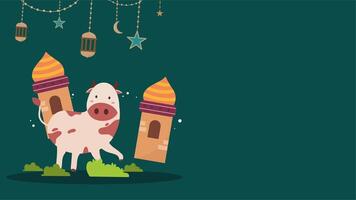 Cow and mosque lanterns on green background video