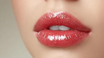 Glossy lips with a soft pink hue highlighting beauty in a close-up setting photo