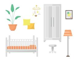 Set of furniture icons and other elements on a white background. Set for the room. vector