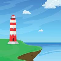 Landscape with a lighthouse on the edge of the coast. Marine architecture. Coastal lighthouse. vector