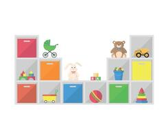 Icon of shelves with toys and boxes on a white background. vector