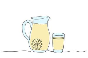 Refreshing lemon beverage displayed in a glass and pitcher on a simple background vector
