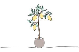Decorative lemon tree in a simple pot with fresh lemons on branches vector
