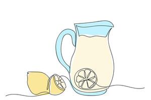 Refreshing lemonade pitcher with sliced lemons on a clean surface vector