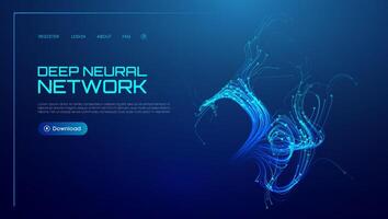 Neural network background with AI data in abstract blue lines. Wave tech science with artificial flow and digital light . Future graphic technology pattern in 3D big data concept. vector
