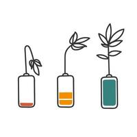 three different types of plants in vases battery vector