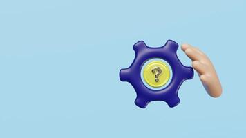 3d cartoon hand with question mark, dollar coins icon isolated on blue background. financial problem solving concept video