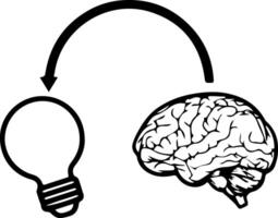 A light bulb and a brain are connected to each other vector